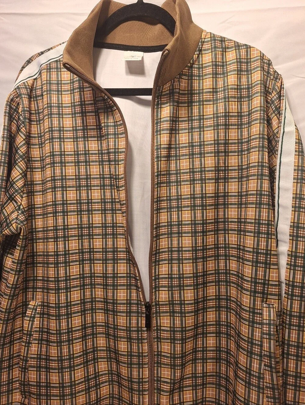 Jian Wang Brown Plaid Zip-Up Track Jacket with White Stripe